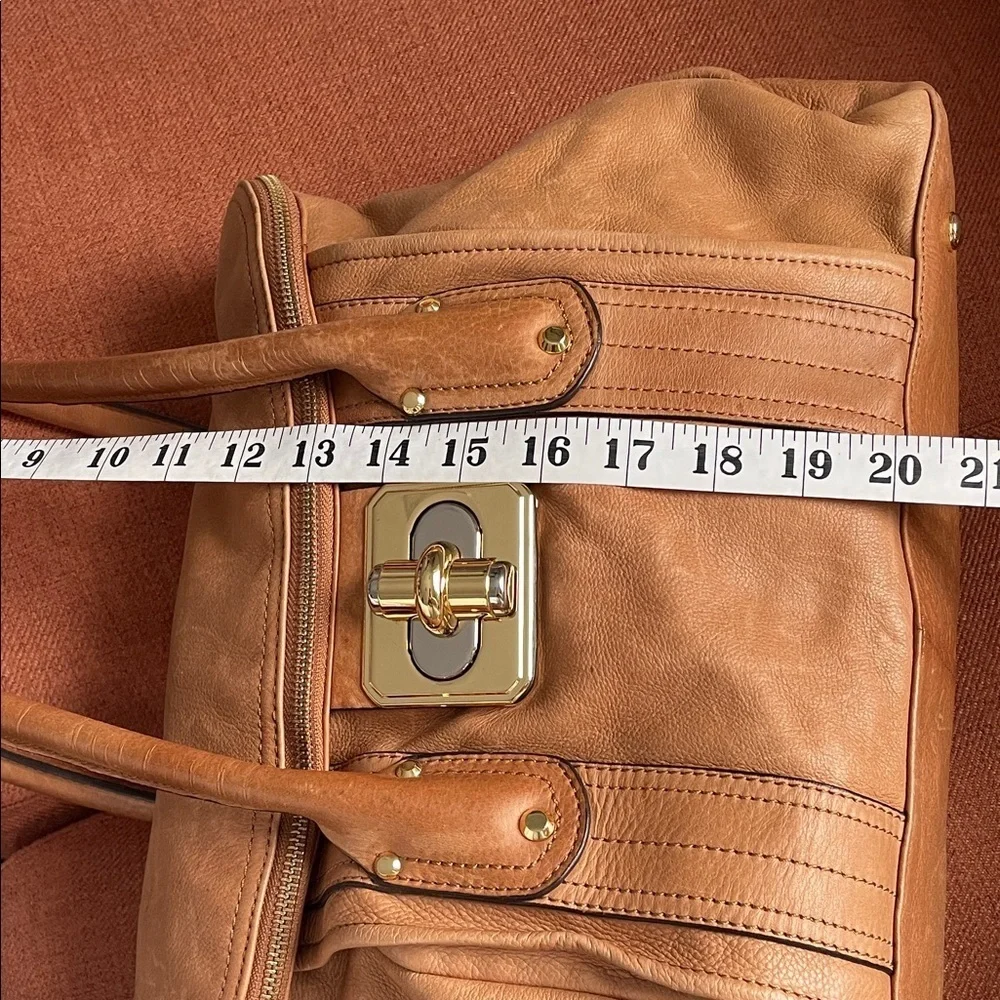 B Makowsky Tan Leather Shoulder Bag Satchel with Gold Accents